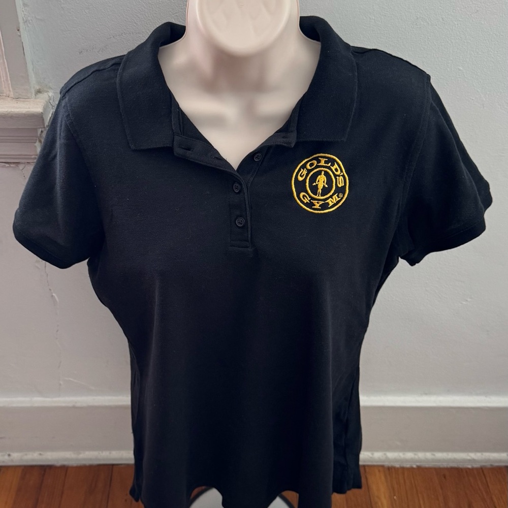 Gold’s Gym employee black yellow logo polo shirt, size M athletic uniform work